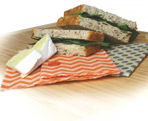 beeswax wraps with sandwiches and cheese