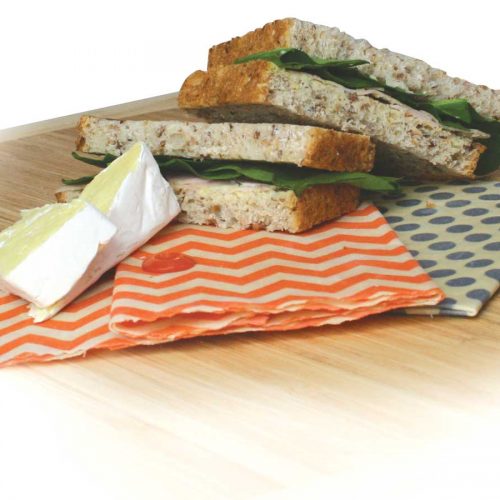 beeswax wraps with sandwiches and cheese