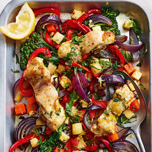 Chicken and vegetable tray bake