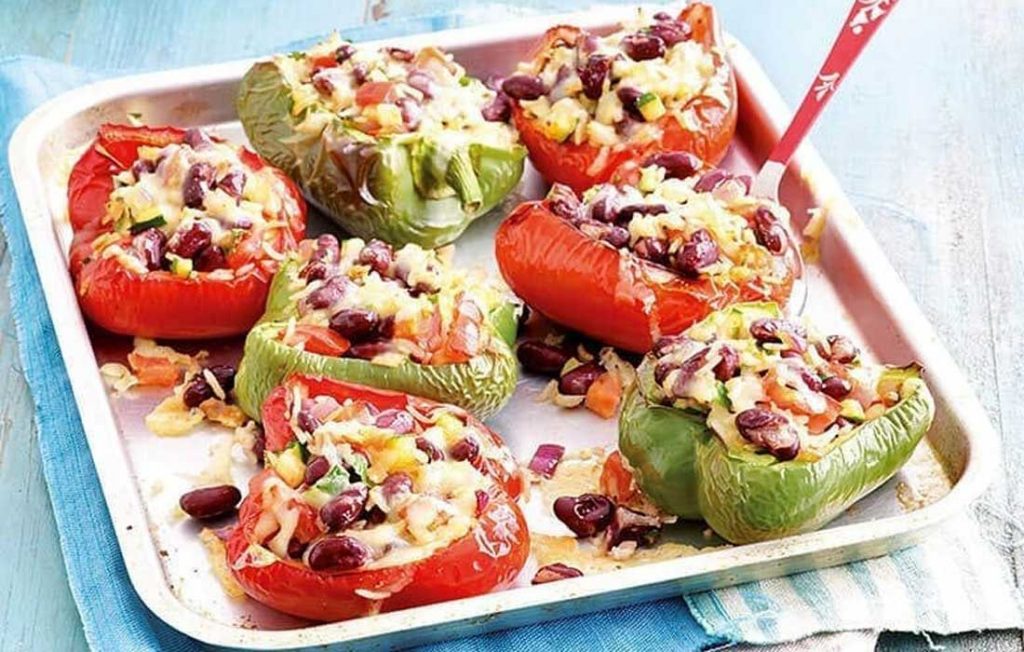 Rice and bean stuffed capsicums
