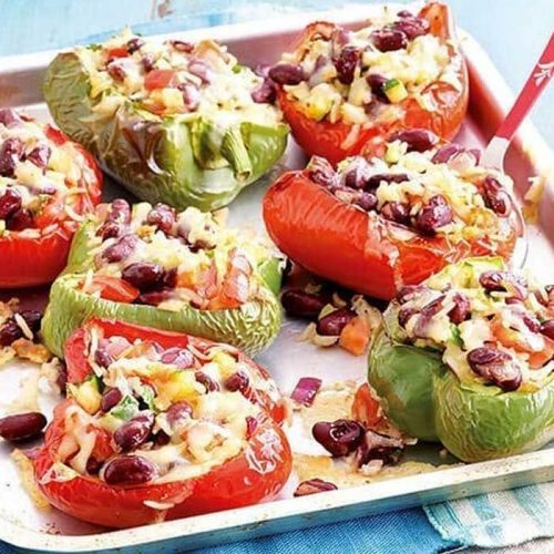 Rice and bean stuffed capsicums