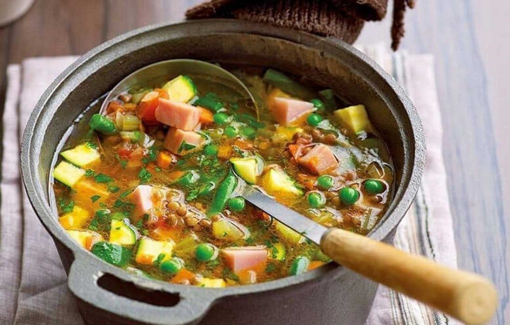 Ham, lentil and vegetable soup