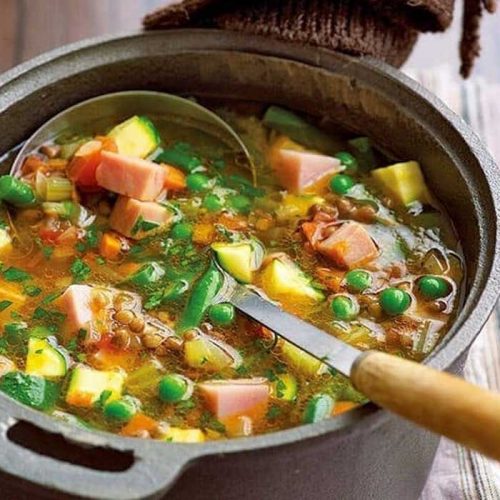 Ham, lentil and vegetable soup