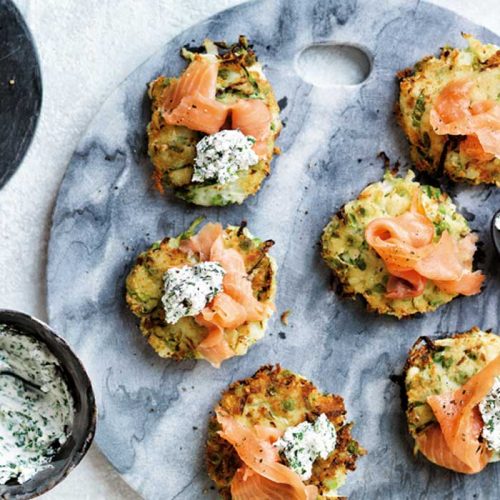 Smoked salmon and goat’s cheese fritters