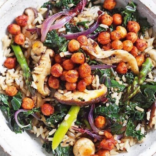 Kale and mushroom rice bowl