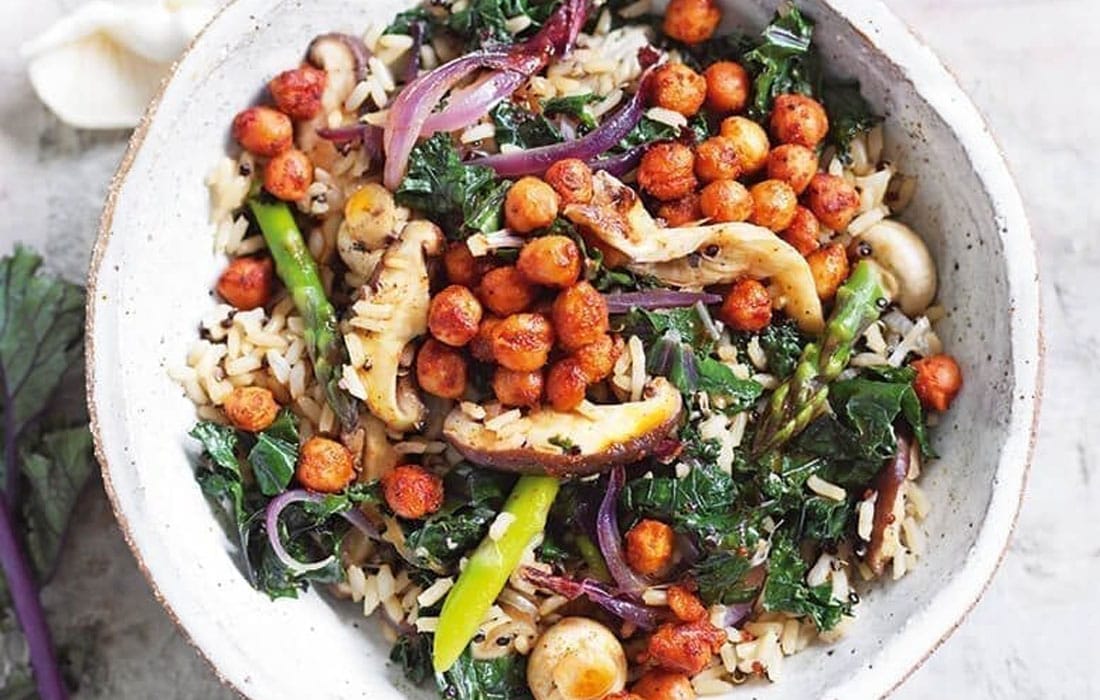 Kale and mushroom rice bowl - Healthy Food Guide