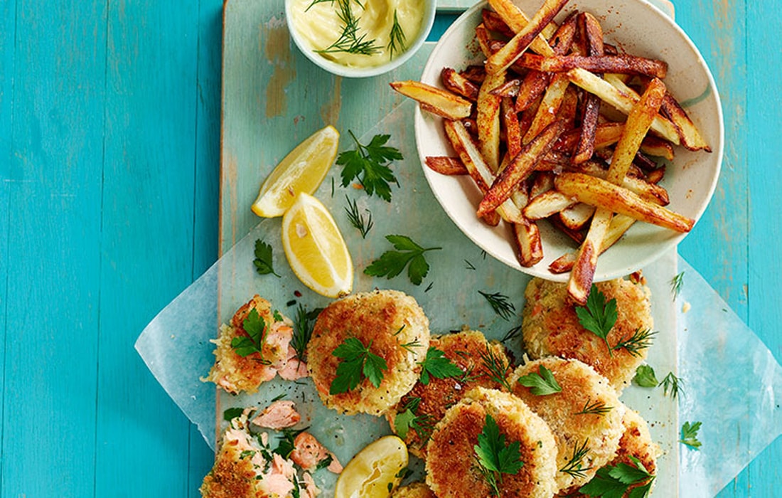 fish cakes with french fries | Stock image | Colourbox