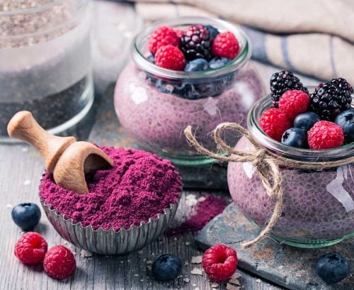Superfood chia pots with berry powder