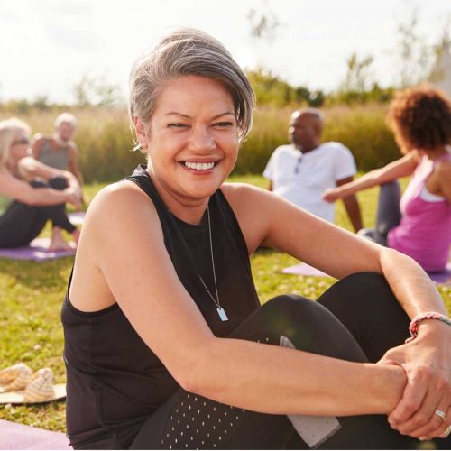 Smiling woman after yoga