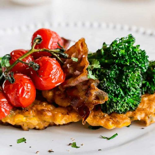 Sweetcorn fritters with broccolini