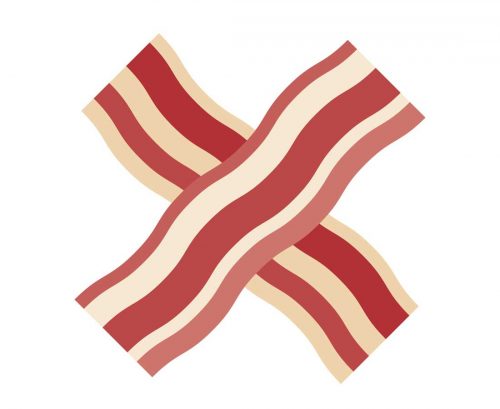 A cartoon X made of bacon