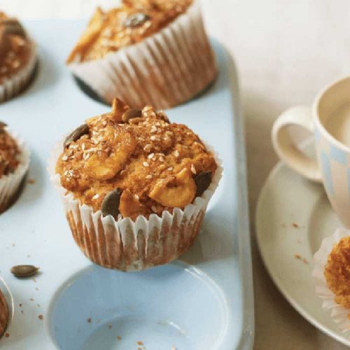Gluten-free banana bran muffins with streusel topping
