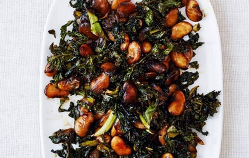 Sticky kale and butter beans with balsamic vinegar