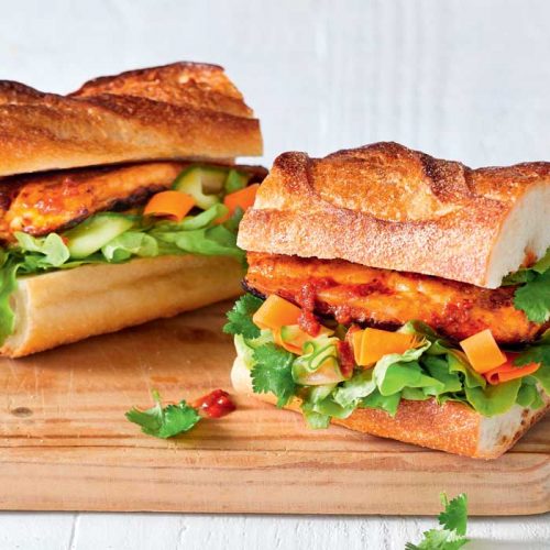 Spiced fish and pickled vegetable baguette