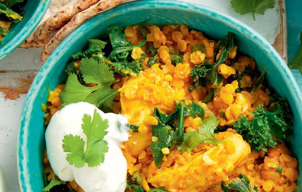 Cauliflower and spinach dhal with chicken