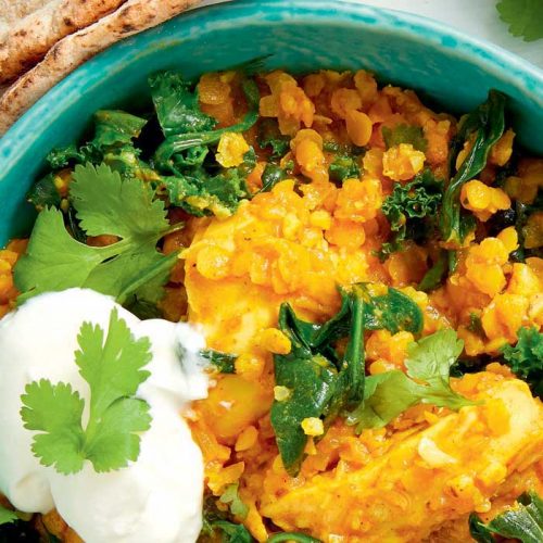 Cauliflower and spinach dhal with chicken