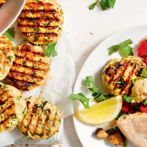Chicken patties with dukkah-spiced veggies