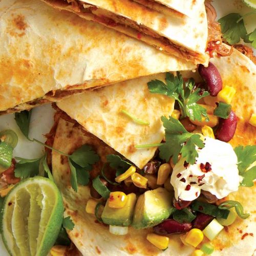 Spicy quesadilla with toasted corn salsa