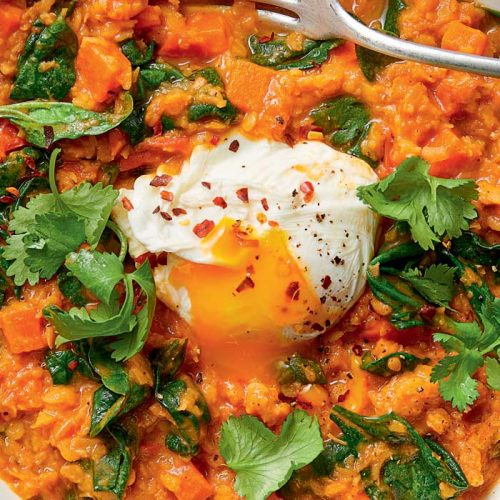 Spiced lentils with poached egg