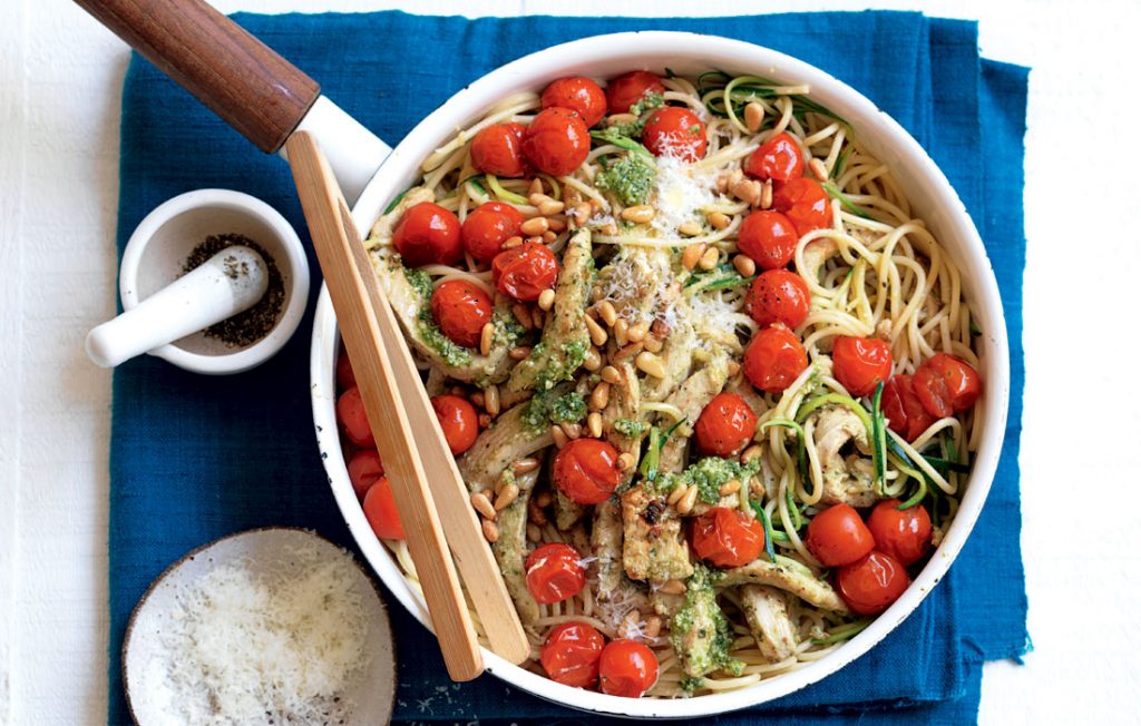 Chicken and courgette ‘noodles’ with lemon pesto