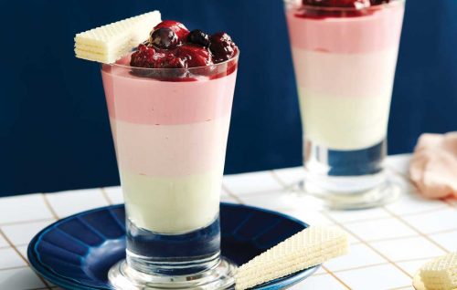Pink panna cotta with berry compote
