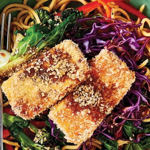 Crumbed tofu noodle salad