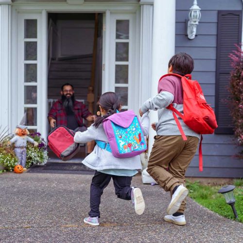 Kids running home after school