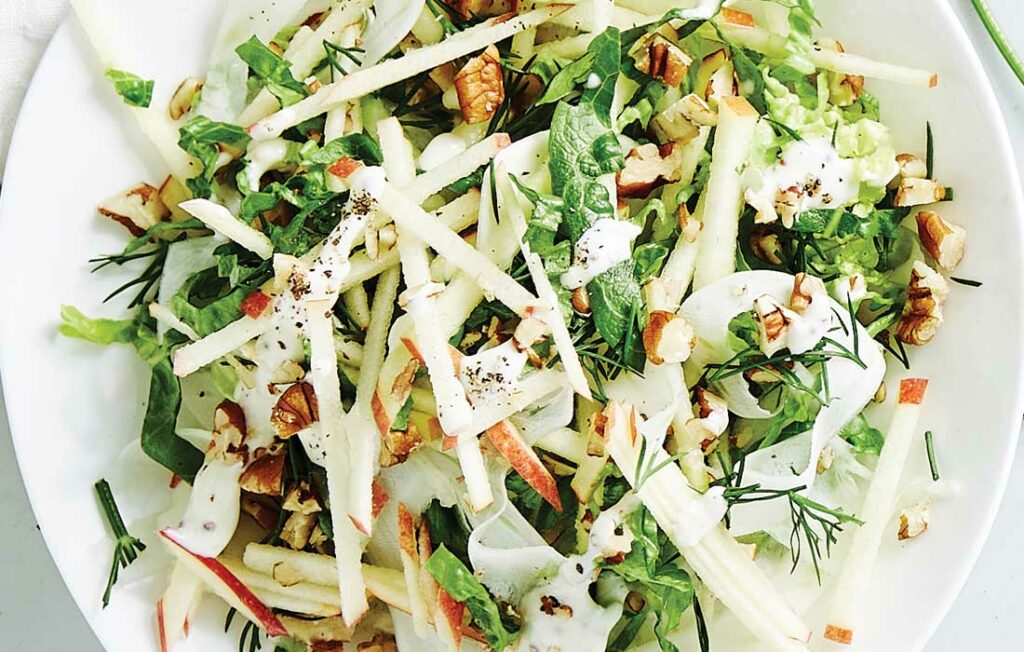 Fennel, apple and cos slaw with seeded mustard dressing