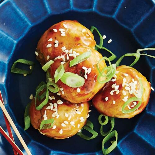 Ginger chicken meatballs with honey-soy drizzle