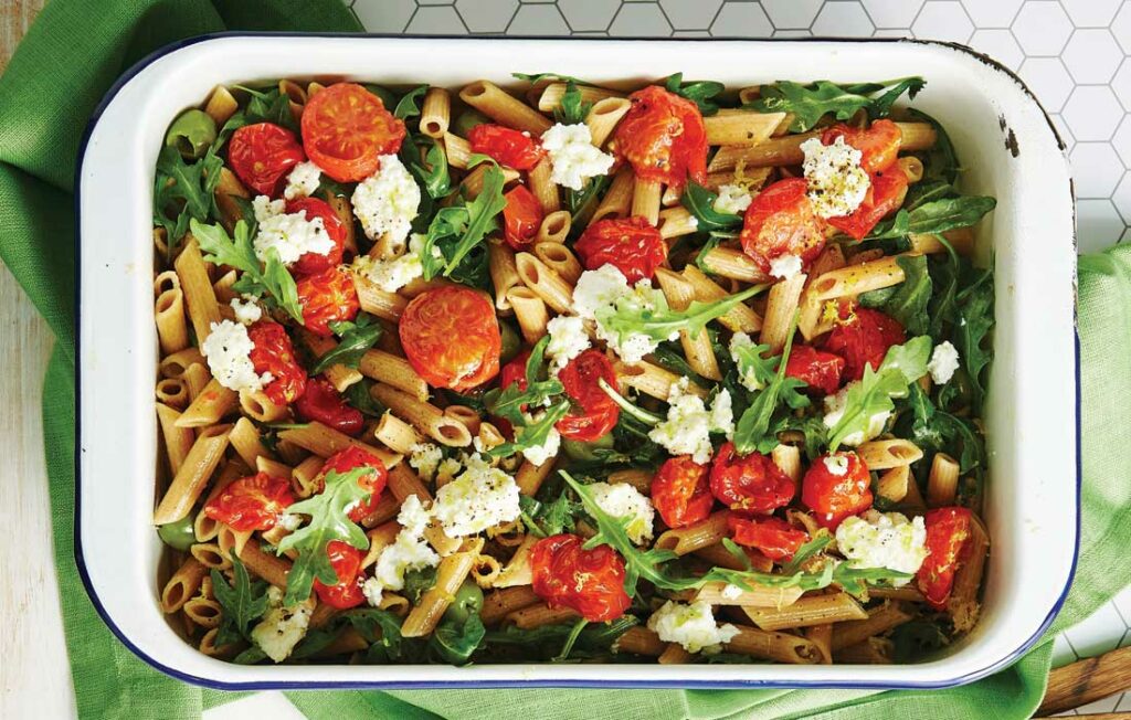 Roasted tomato, ricotta and olive pasta