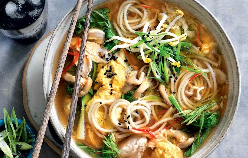 Egg-drop chicken and noodle soup