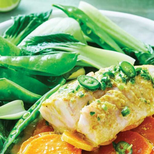 Coconut fish parcels with sweet potato