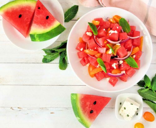 Watermelon wedges with watermelon salad
