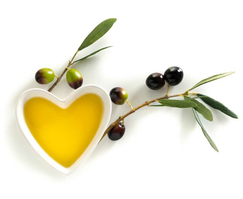 Olive oil in a heart-shaped dish