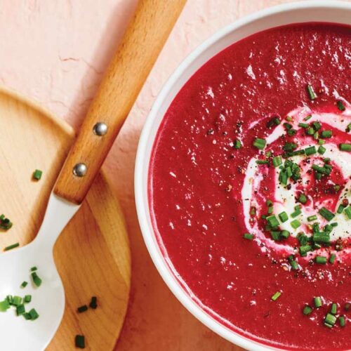 Beetroot soup with mini chive scones