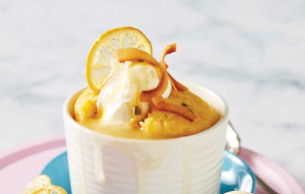 Lemon and passionfruit self-saucing puddings