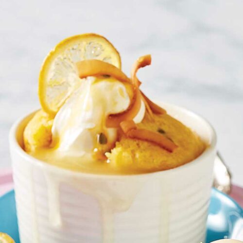 Lemon and passionfruit self-saucing puddings