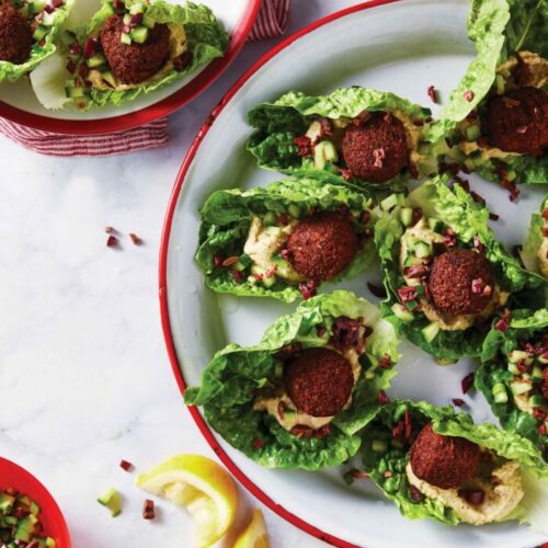 Falafel lettuce wraps with pickled onions