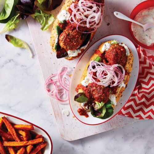 Greek-style beef meatball subs