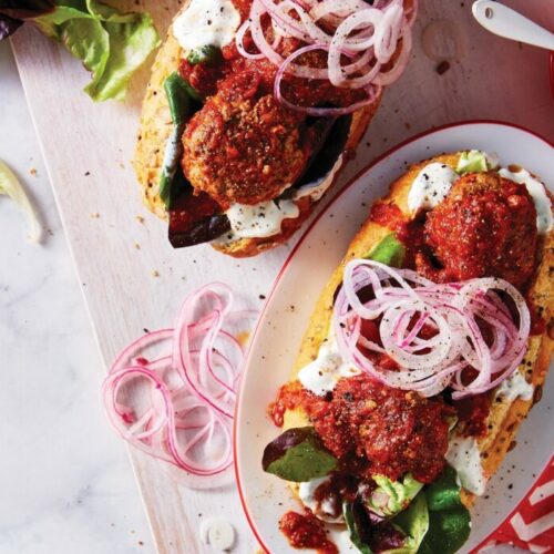 Greek-style beef meatball subs