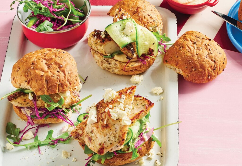 Chicken and feta burgers