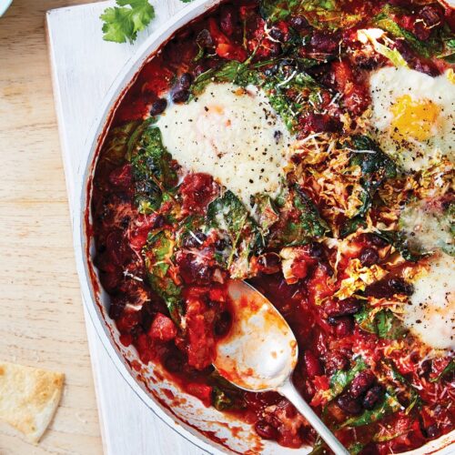 Chipotle bean chilli with baked eggs
