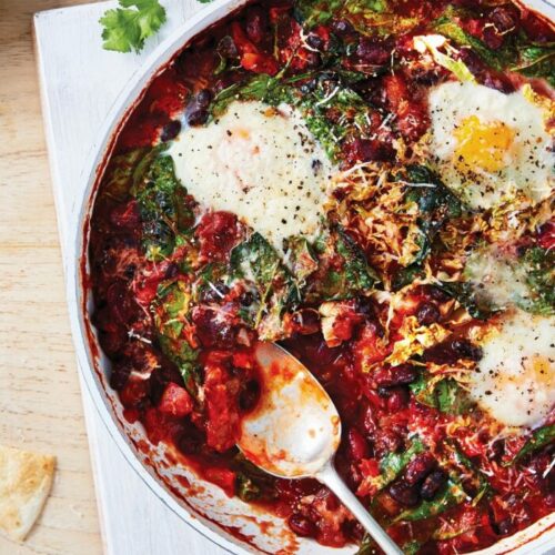 Chipotle bean chilli with baked eggs