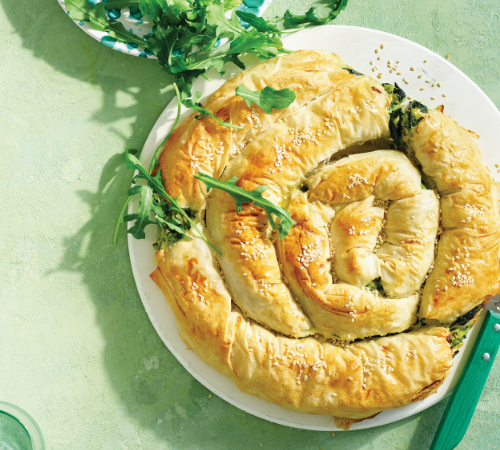 Coiled zucchini and spinach pie